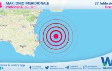 Sicilia: scossa di terremoto magnitudo 3.4 nel Mar Ionio Meridionale (MARE)