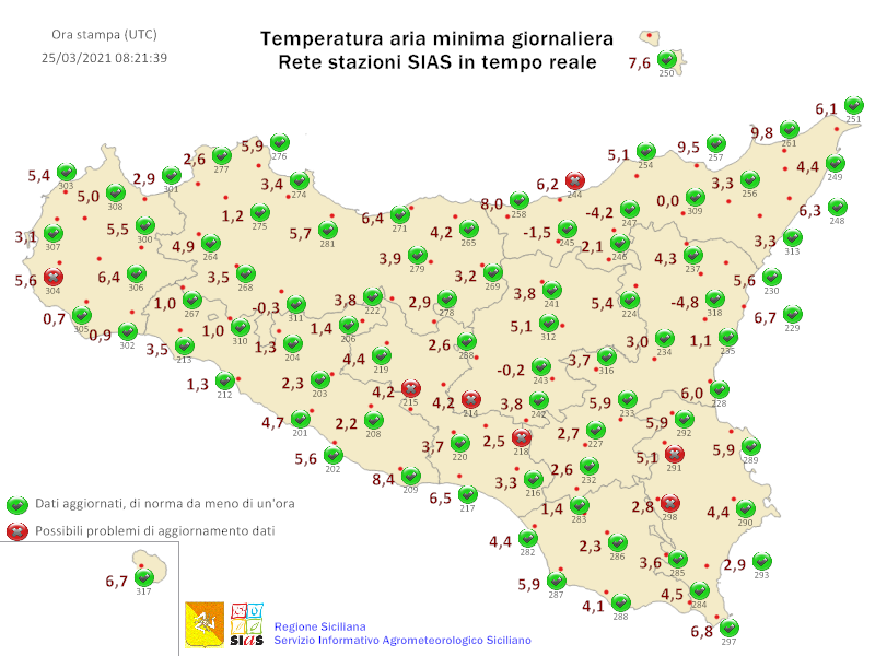 Freddo risveglio in Sicilia: le temperature minime registrate.