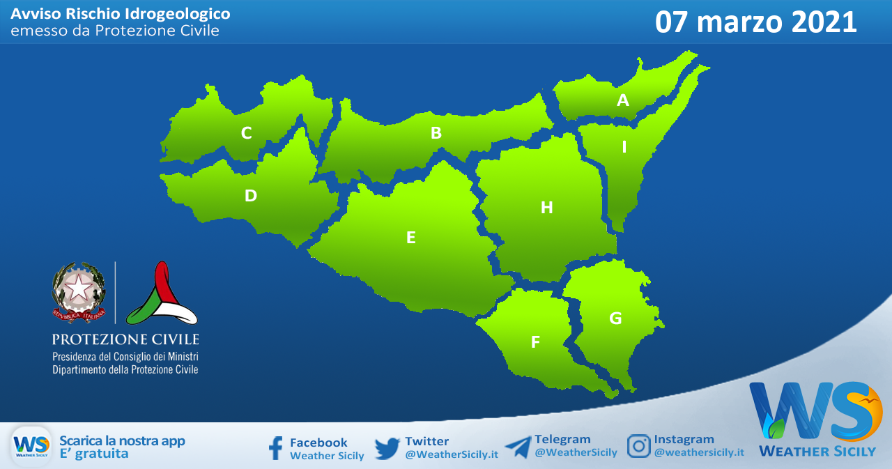 Sicilia: avviso rischio idrogeologico per domenica 07 marzo 2021