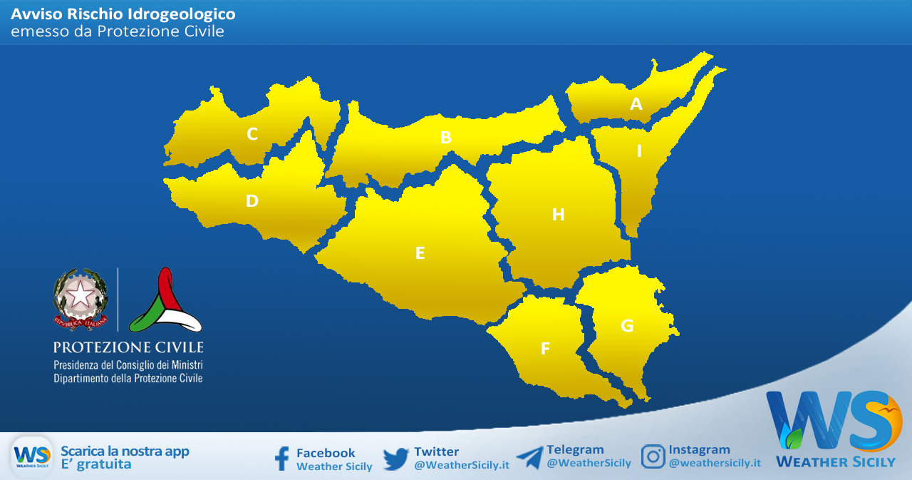 Sicilia: avviso rischio idrogeologico per venerdì 19 marzo 2021