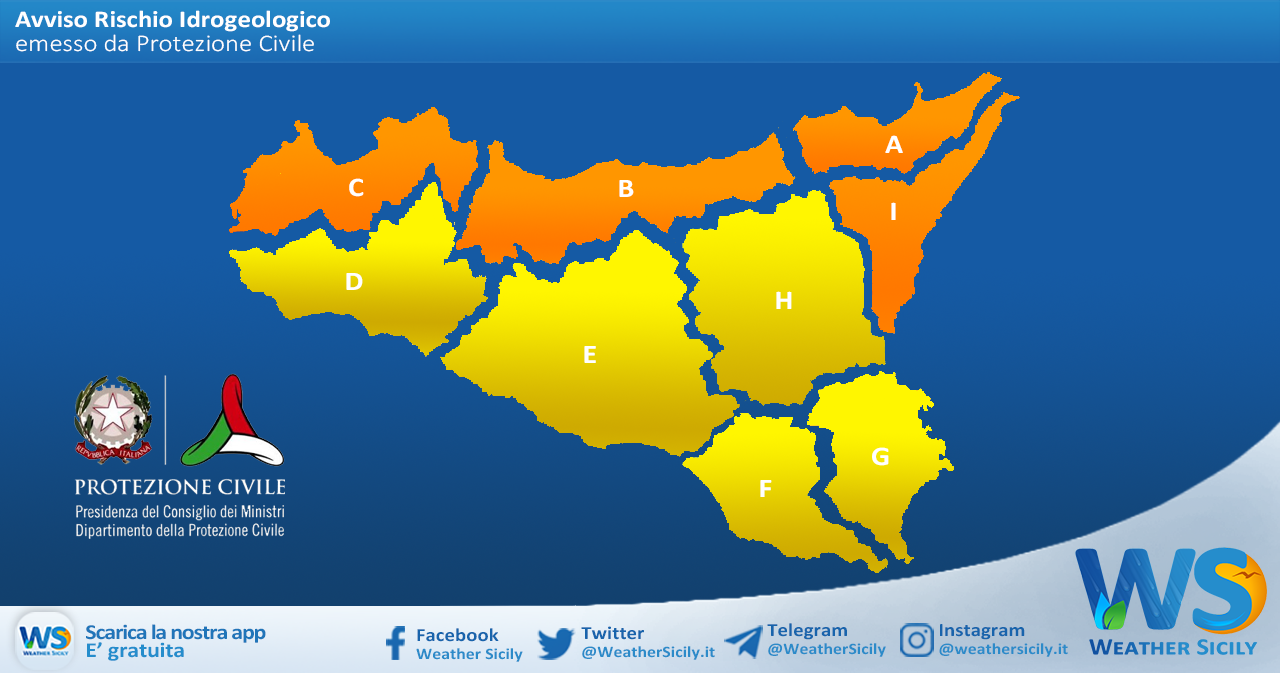 Emessa allerta arancio sul nord Sicilia, gialla altrove per sabato 20 marzo 2021.