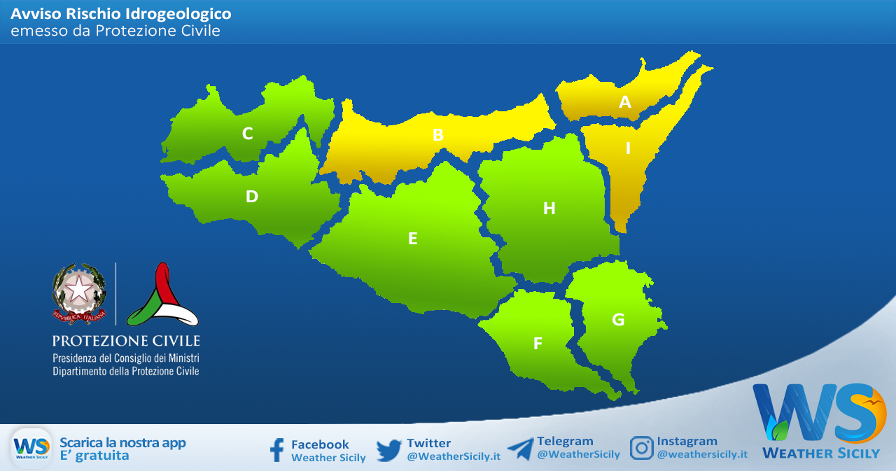 Sicilia: avviso rischio idrogeologico per lunedì 22 marzo 2021