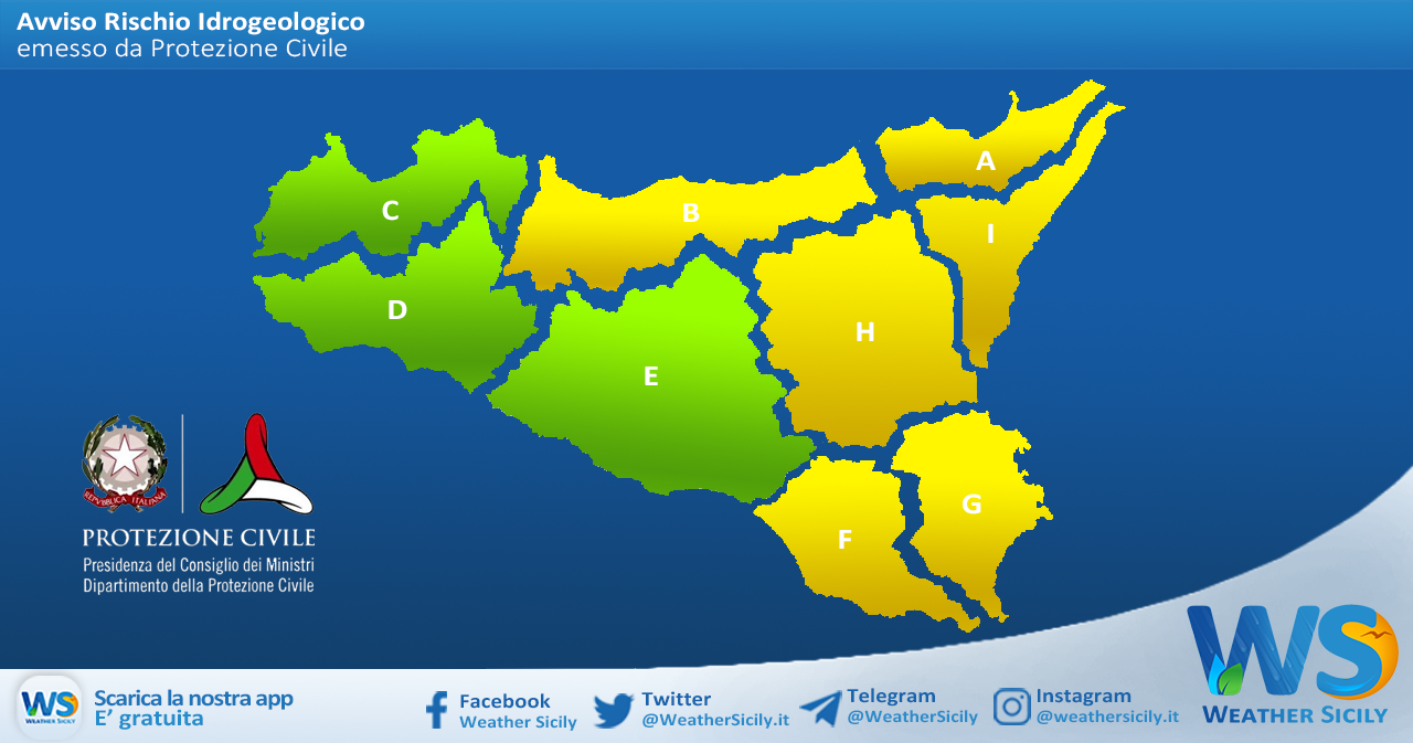 Sicilia: avviso rischio idrogeologico per martedì 23 marzo 2021