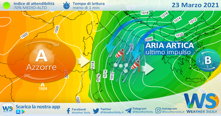 Sicilia, ultimo impulso artico martedì: atteso più freddo e neve a bassa quota.