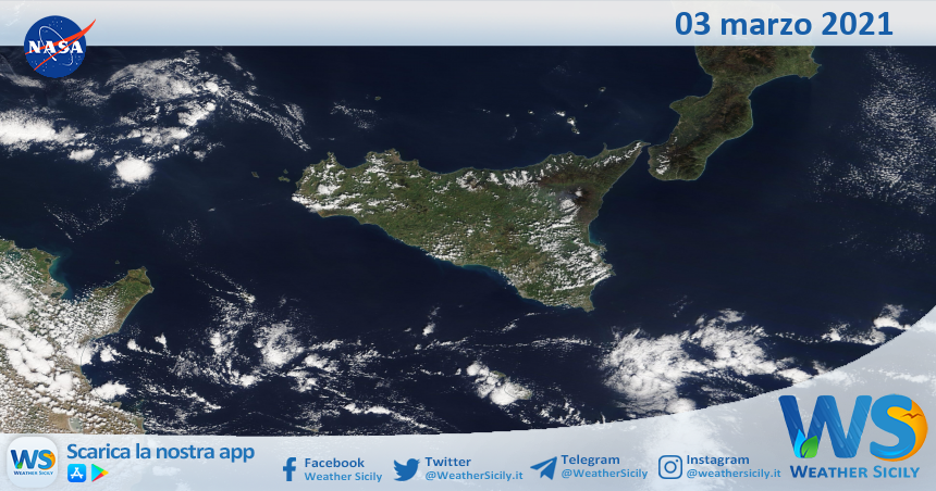 Sicilia: immagine satellitare Nasa di mercoledì 03 marzo 2021