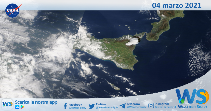 Sicilia: immagine satellitare Nasa di giovedì 04 marzo 2021