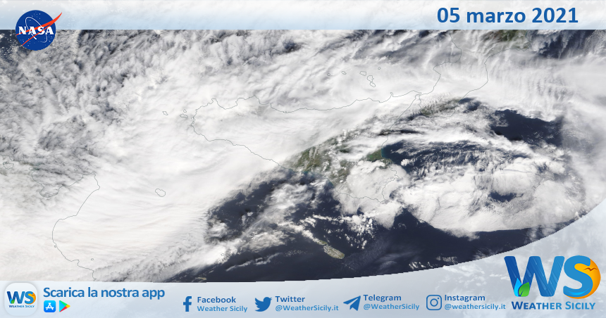 Sicilia: immagine satellitare Nasa di venerdì 05 marzo 2021