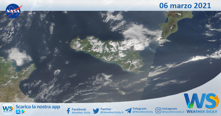 Sicilia: immagine satellitare Nasa di sabato 06 marzo 2021