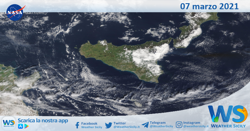 Sicilia: immagine satellitare Nasa di domenica 07 marzo 2021