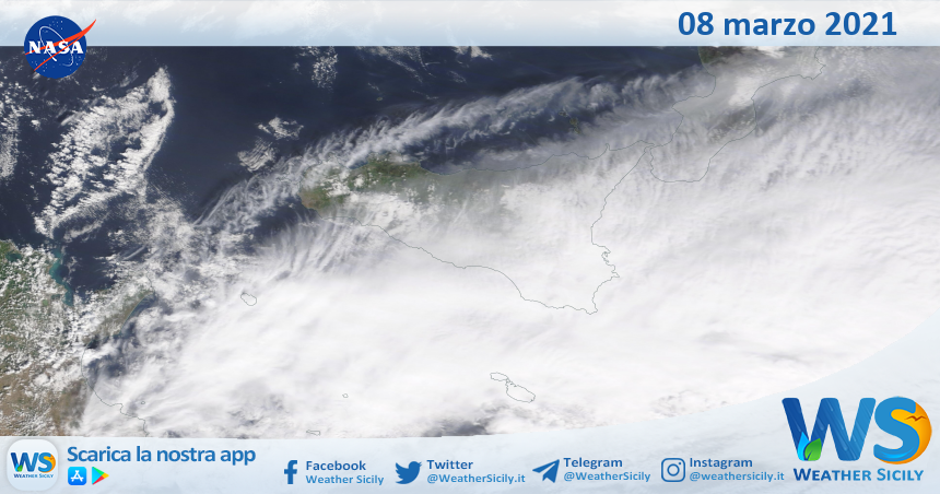Sicilia: immagine satellitare Nasa di lunedì 08 marzo 2021