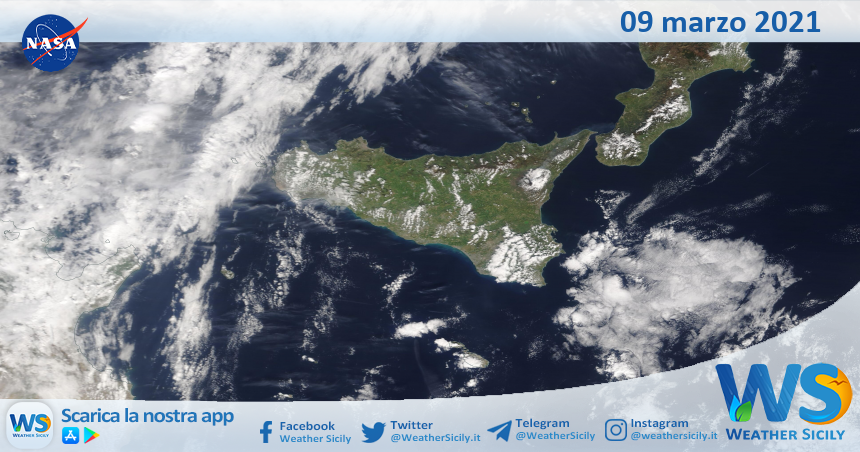 Sicilia: immagine satellitare Nasa di martedì 09 marzo 2021