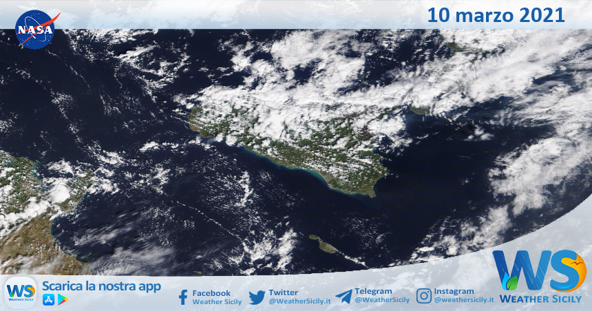 Sicilia: immagine satellitare Nasa di mercoledì 10 marzo 2021