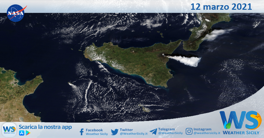 Sicilia: immagine satellitare Nasa di venerdì 12 marzo 2021
