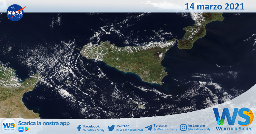 Sicilia: immagine satellitare Nasa di domenica 14 marzo 2021