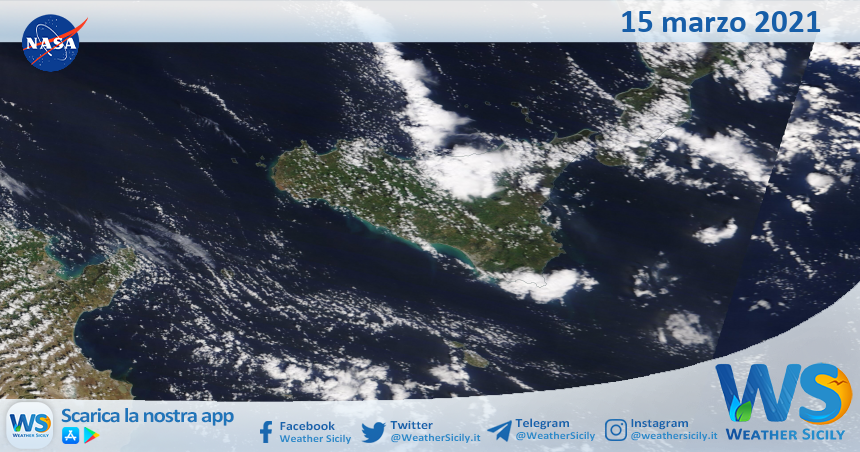 Sicilia: immagine satellitare Nasa di lunedì 15 marzo 2021