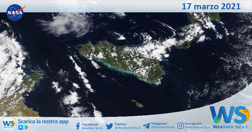 Sicilia: immagine satellitare Nasa di mercoledì 17 marzo 2021