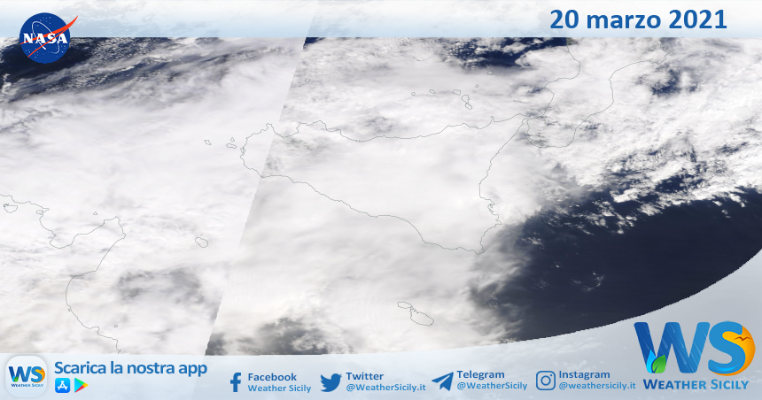 Sicilia: immagine satellitare Nasa di sabato 20 marzo 2021