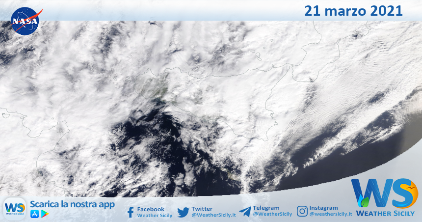 Sicilia: immagine satellitare Nasa di domenica 21 marzo 2021