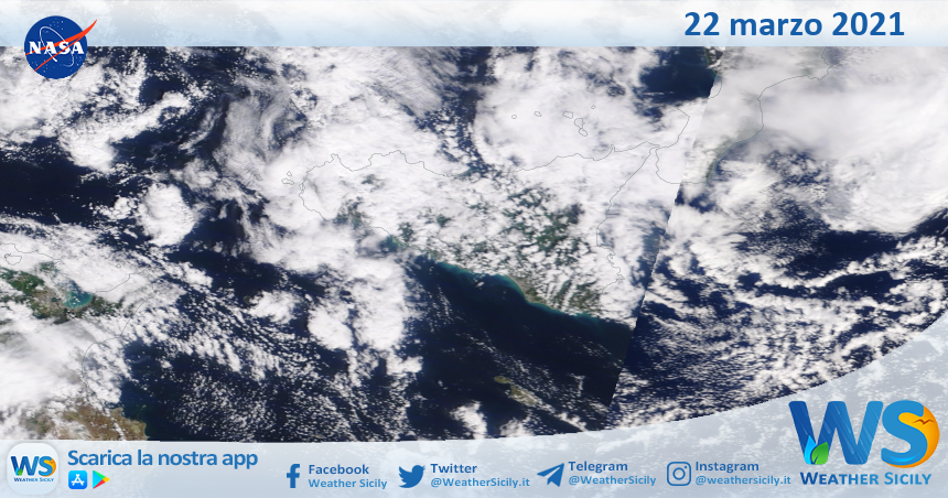 Sicilia: immagine satellitare Nasa di lunedì 22 marzo 2021