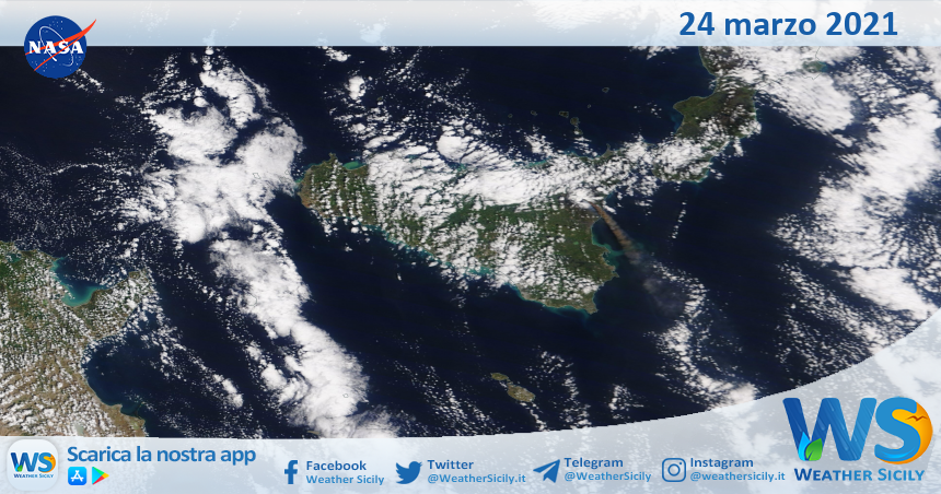 Sicilia: immagine satellitare Nasa di mercoledì 24 marzo 2021