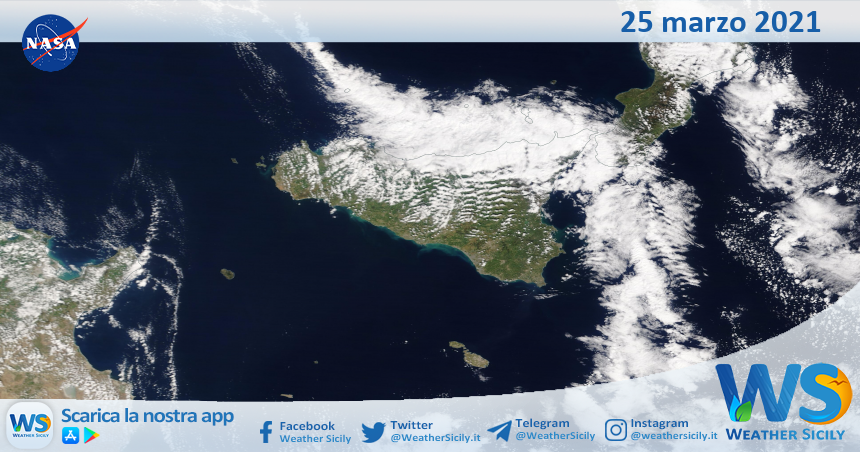 Sicilia: immagine satellitare Nasa di giovedì 25 marzo 2021