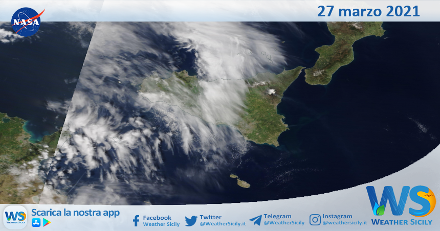 Sicilia: immagine satellitare Nasa di sabato 27 marzo 2021