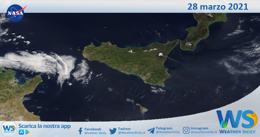 Sicilia: immagine satellitare Nasa di domenica 28 marzo 2021