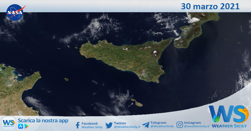 Sicilia: immagine satellitare Nasa di martedì 30 marzo 2021