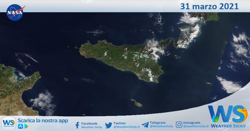 Sicilia: immagine satellitare Nasa di mercoledì 31 marzo 2021