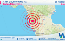 Sicilia: scossa di terremoto magnitudo 3.0 nei pressi di Buonvicino (CS)