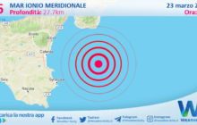 Sicilia: scossa di terremoto magnitudo 2.6 nel Mar Ionio Meridionale (MARE)