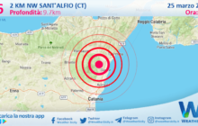 Sicilia: scossa di terremoto magnitudo 2.6 nei pressi di Sant'Alfio (CT)