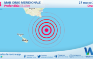 Sicilia: scossa di terremoto magnitudo 2.8 nel Mar Ionio Meridionale (MARE)