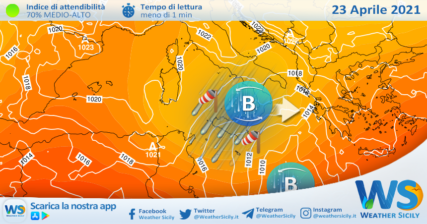 Sicilia: maltempo diffuso venerdì. Accumuli localmente moderati.