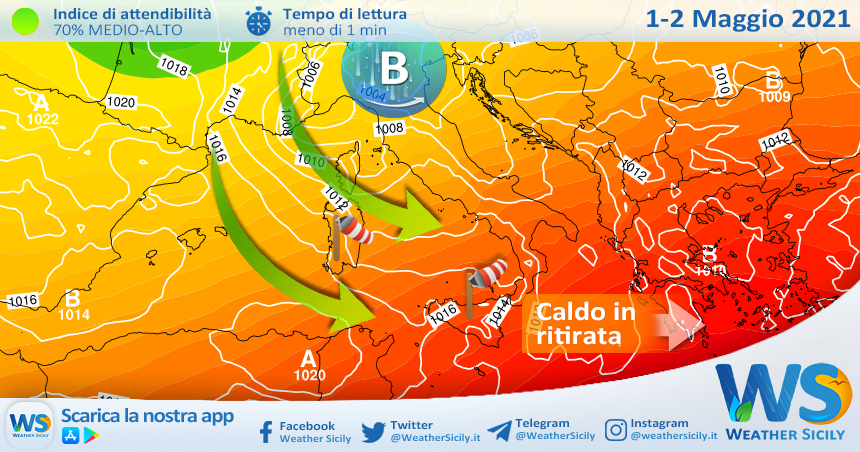 Sicilia, ultime ore di caldo: tante nubi, locali piogge e Maestrale in arrivo.