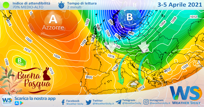 Sicilia: instabilità sparsa e calo termico tra Pasqua e Pasquetta.