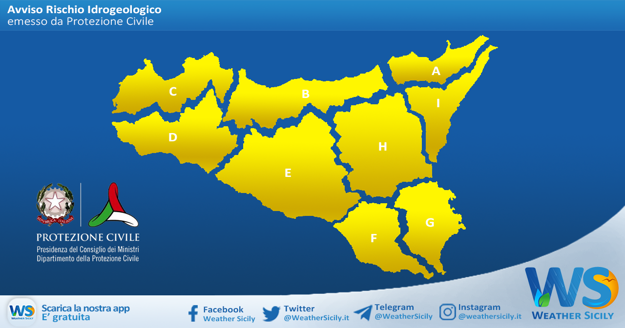 Sicilia: emessa allerta meteo gialla per giovedì 15 aprile 2021