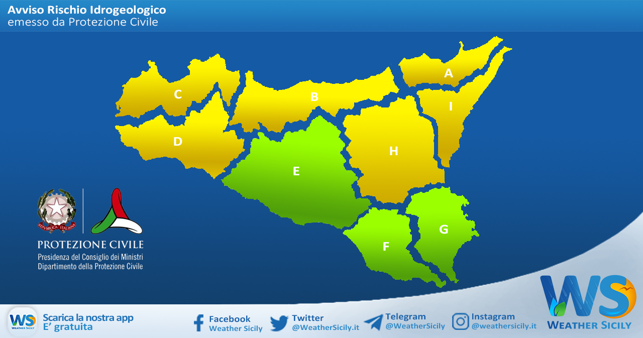 Sicilia: avviso rischio idrogeologico per lunedì 19 aprile 2021