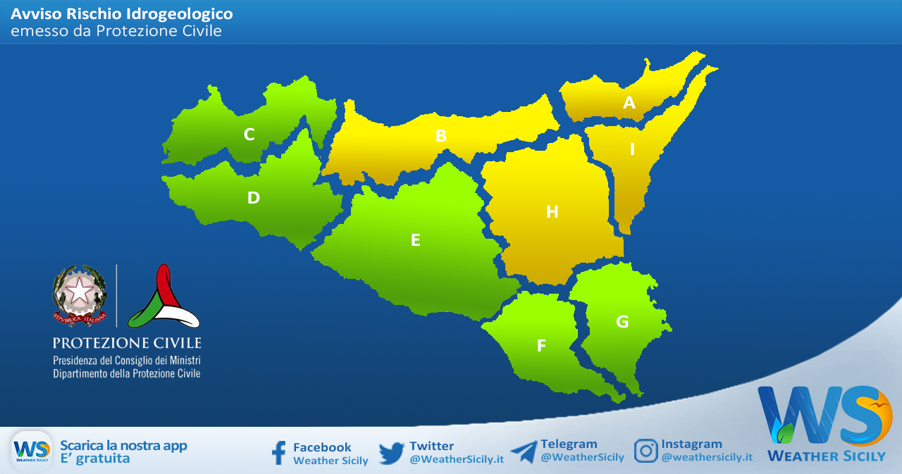 Sicilia: avviso rischio idrogeologico per sabato 24 aprile 2021