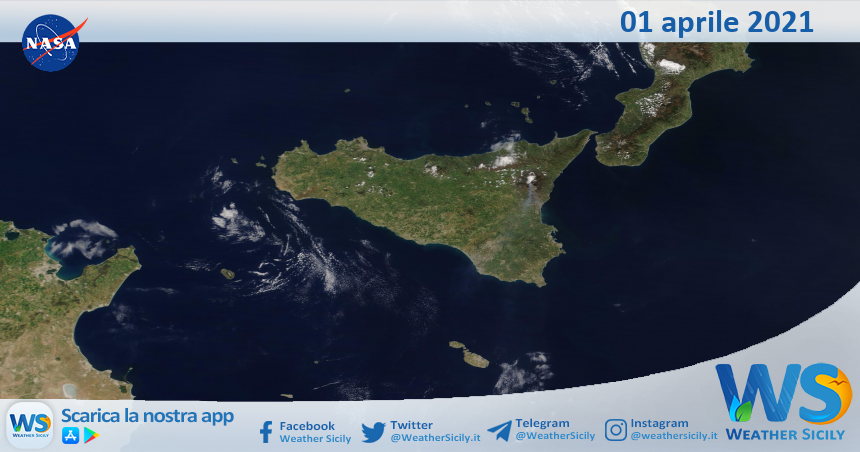 Sicilia: immagine satellitare Nasa di giovedì 01 aprile 2021