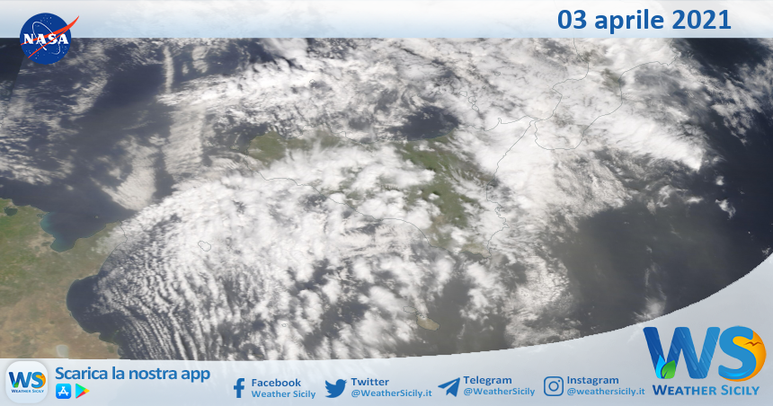 Sicilia: immagine satellitare Nasa di sabato 03 aprile 2021