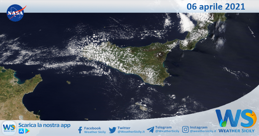 Sicilia: immagine satellitare Nasa di martedì 06 aprile 2021