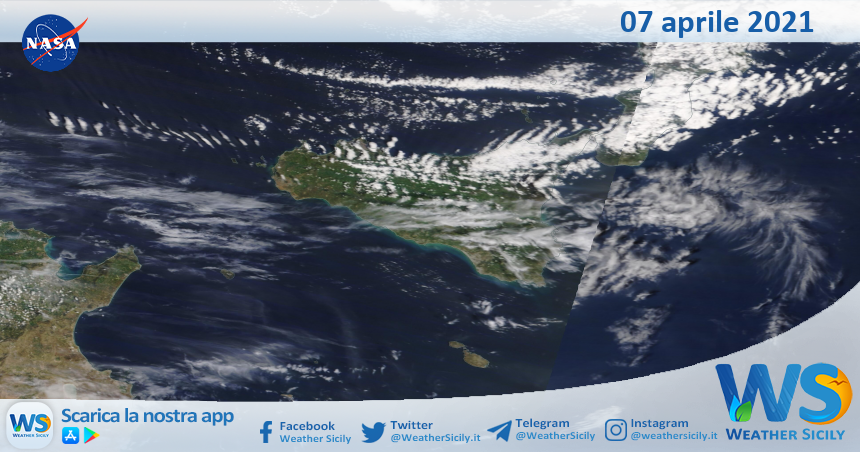Sicilia: immagine satellitare Nasa di mercoledì 07 aprile 2021