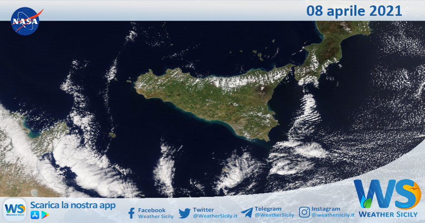 Sicilia: immagine satellitare Nasa di giovedì 08 aprile 2021