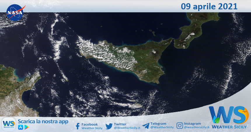 Sicilia: immagine satellitare Nasa di venerdì 09 aprile 2021