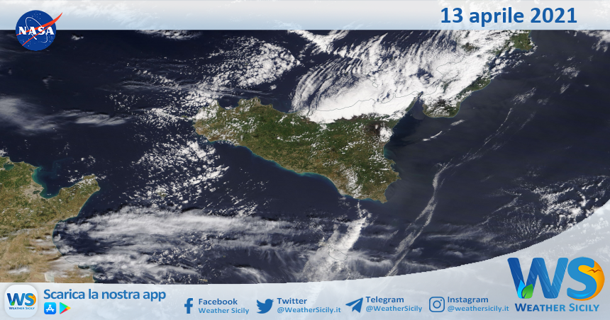 Sicilia: immagine satellitare Nasa di martedì 13 aprile 2021