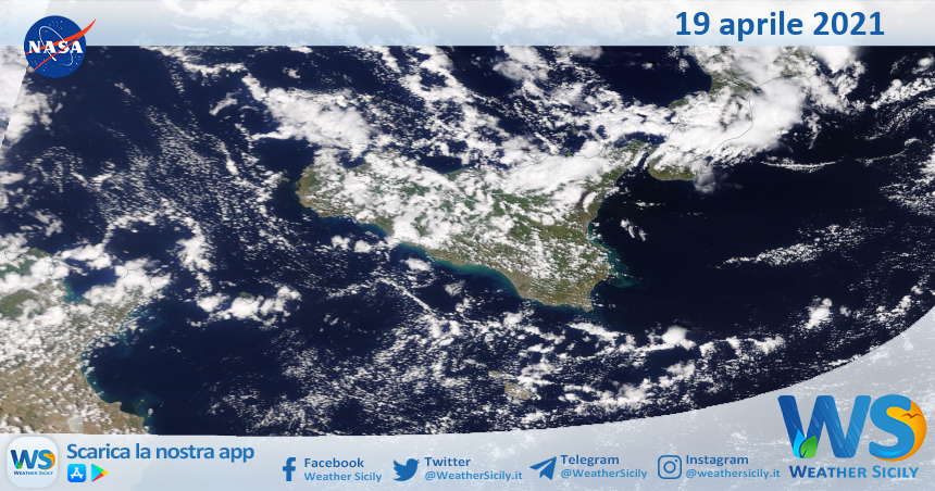 Sicilia: immagine satellitare Nasa di lunedì 19 aprile 2021