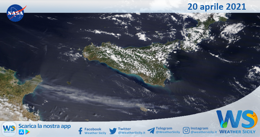 Sicilia: immagine satellitare Nasa di martedì 20 aprile 2021