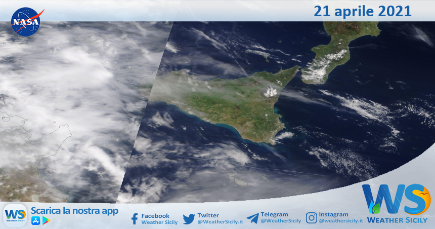 Sicilia: immagine satellitare Nasa di mercoledì 21 aprile 2021