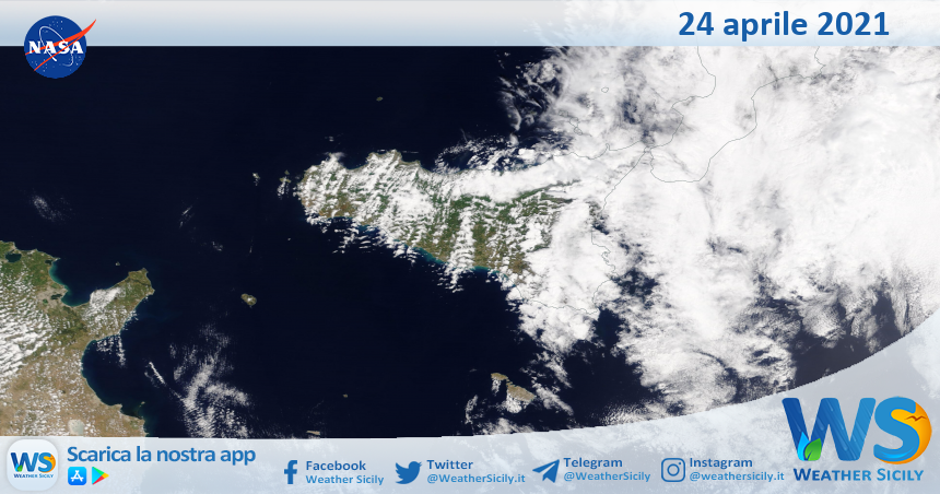 Sicilia: immagine satellitare Nasa di sabato 24 aprile 2021